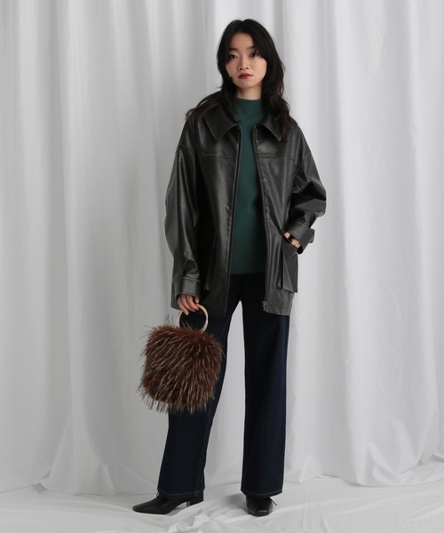 mysty woman(ミスティウーマン)の「袖ボリュームハイネックプルオーバー 611350(ニット/セーター・レディース・グレー/アイボリー/ブラック/グリーン/ブラウン/ライトブルー・FREE)」の8枚目の写真