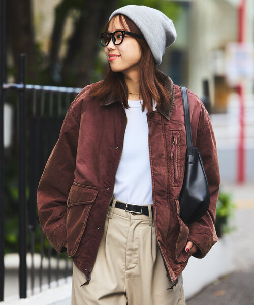 襟コーデュロイ切り替え コットンナイロンブルゾン/ヴィンテージ加工