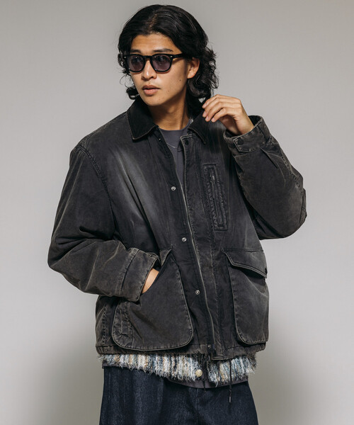 セール】襟コーデュロイ切り替え コットンナイロンブルゾン