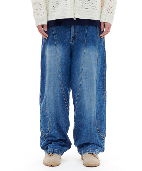 ARCHIVE BOLD(アーカイブボールド)の「PANEL LINE DENIM PANTS (BLUE)(デニムパンツ・メンズ・その他・MEDIUM/SMALL/X-SMALL)」の1枚目の写真