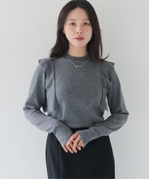 HER CLOSET（ハークローゼット）の「【先行販売10％OFF】【HER CLOSET】ショルダーフリルデザインニット SHOULDER FRILL DESIGN KNIT（ニット/セーター・レディース）」
