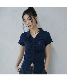 AVANDRESS（アバンドレス ）の「V Shirring Collar Tee - 4COL（Tシャツ/カットソー）」