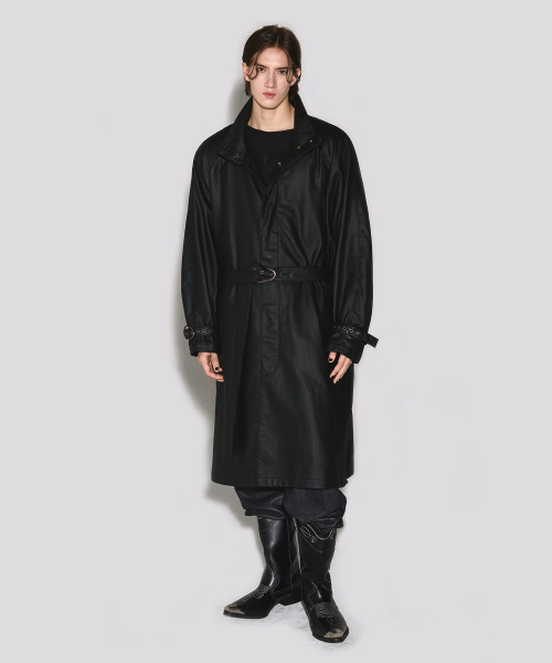 Ebon coating denim trench coat black
