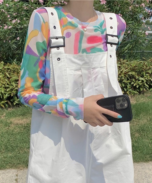 VIBGYOR Women(ヴィブジョー ウィメン)の「【Mayree】マルチ柄メッシュトップス(Tシャツ/カットソー・レディース・マルチ・FREE)」の2枚目の写真