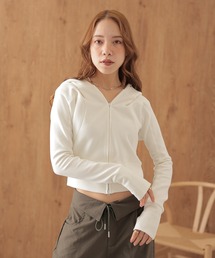 eyelet double zip hooded tops