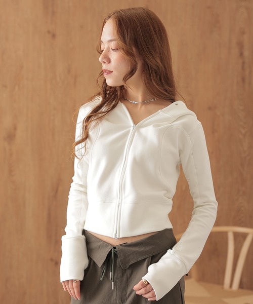SUWDEE(スーディー)の「eyelet double zip hooded tops(パーカー・レディース・ブラック/グレー/ホワイト・FREE)」の5枚目の写真