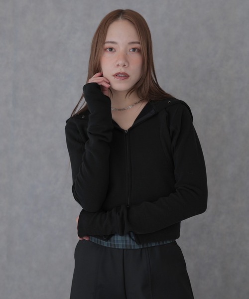 SUWDEE(スーディー)の「eyelet double zip hooded tops(パーカー・レディース・ブラック/グレー/ホワイト・FREE)」の8枚目の写真