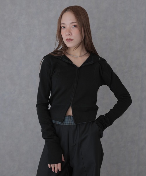 SUWDEE(スーディー)の「eyelet double zip hooded tops(パーカー・レディース・ブラック/グレー/ホワイト・FREE)」の9枚目の写真