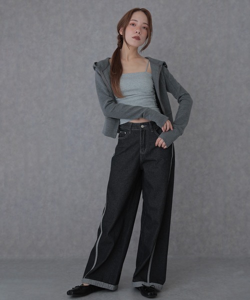 SUWDEE(スーディー)の「eyelet double zip hooded tops(パーカー・レディース・ブラック/グレー/ホワイト・FREE)」の10枚目の写真