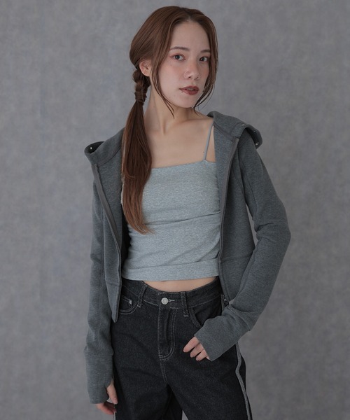 SUWDEE(スーディー)の「eyelet double zip hooded tops(パーカー・レディース・ブラック/グレー/ホワイト・FREE)」の11枚目の写真