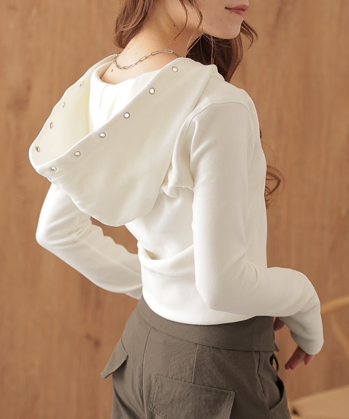 SUWDEE(スーディー)の「eyelet double zip hooded tops(パーカー・レディース・ブラック/グレー/ホワイト・FREE)」の13枚目の写真