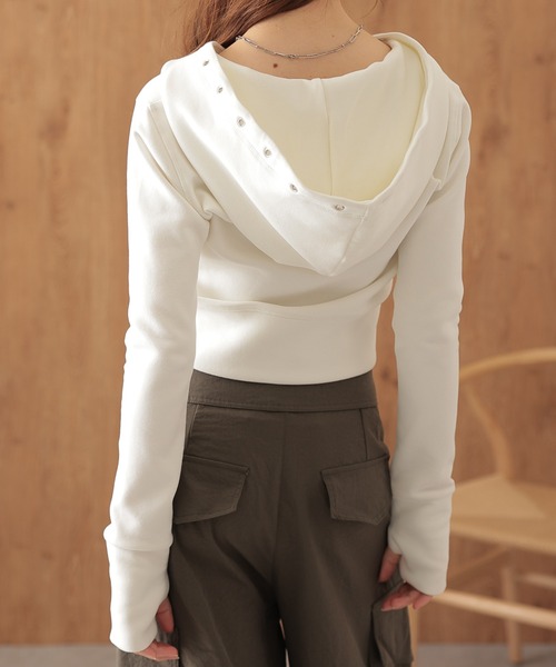 SUWDEE(スーディー)の「eyelet double zip hooded tops(パーカー・レディース・ブラック/グレー/ホワイト・FREE)」の14枚目の写真