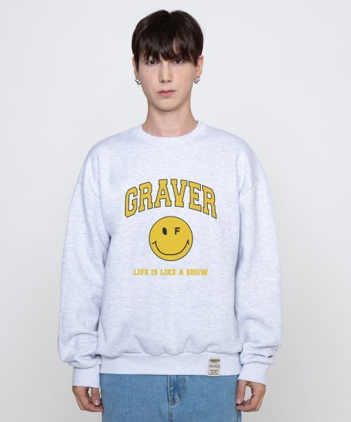 GRAVER（グレーバー）の「[ユニセックス]アーチロゴライフドットスマイルマンツーマン_メランジホワイト（スウェット・レディース・ホワイト・LARGE/MEDIUM/SMALL/X-LARGE）」の2枚目の写真