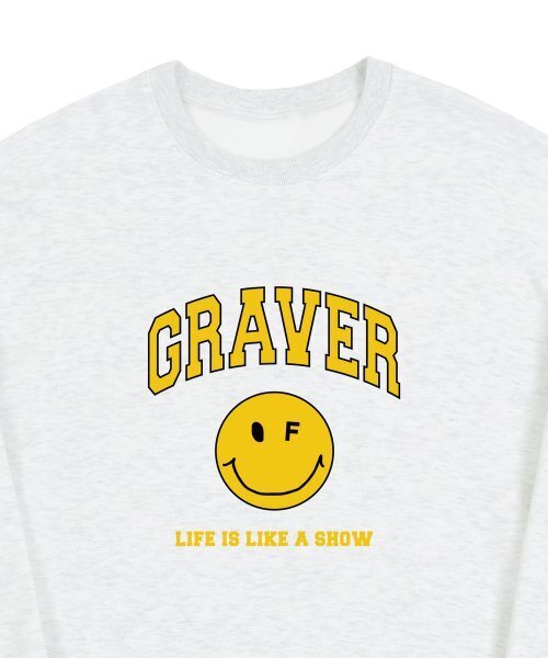GRAVER（グレーバー）の「[ユニセックス]アーチロゴライフドットスマイルマンツーマン_メランジホワイト（スウェット・レディース・ホワイト・LARGE/MEDIUM/SMALL/X-LARGE）」の3枚目の写真