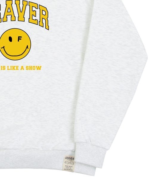 GRAVER（グレーバー）の「[ユニセックス]アーチロゴライフドットスマイルマンツーマン_メランジホワイト（スウェット・レディース・ホワイト・LARGE/MEDIUM/SMALL/X-LARGE）」の4枚目の写真
