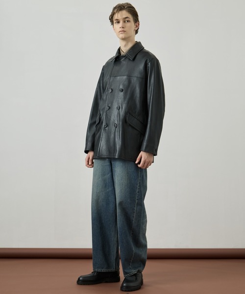UNITED TOKYO（ユナイテッドトウキョウ）の「ラムレザー ピーコート　｜２WAY/スタンド/本革/吸放湿性/ムレ防止/静電気防止/冬服/（ピーコート・メンズ・ブラック・1/2）」の2枚目の写真