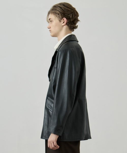 UNITED TOKYO（ユナイテッドトウキョウ）の「ラムレザー ピーコート　｜２WAY/スタンド/本革/吸放湿性/ムレ防止/静電気防止/冬服/（ピーコート・メンズ・ブラック・1/2）」の9枚目の写真