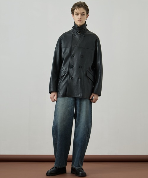 UNITED TOKYO（ユナイテッドトウキョウ）の「ラムレザー ピーコート　｜２WAY/スタンド/本革/吸放湿性/ムレ防止/静電気防止/冬服/（ピーコート・メンズ・ブラック・1/2）」の5枚目の写真