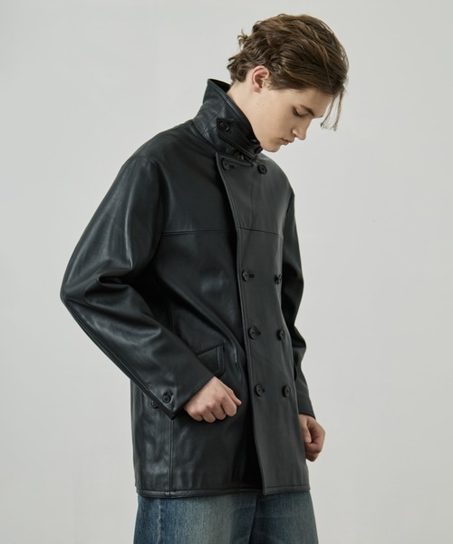 UNITED TOKYO（ユナイテッドトウキョウ）の「ラムレザー ピーコート　｜２WAY/スタンド/本革/吸放湿性/ムレ防止/静電気防止/冬服/（ピーコート・メンズ・ブラック・1/2）」の7枚目の写真