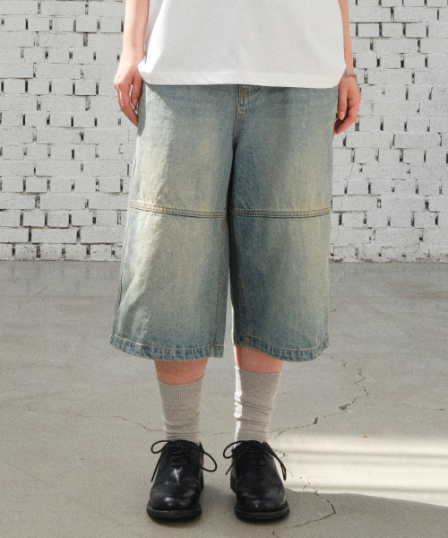 DIVEIN(ダイブイン)の「DENIM BURMUDA WORK PANTS (WASHED BLUE)(その他パンツ・メンズ・その他・0/1/2)」の1枚目の写真