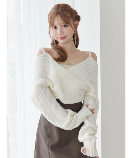 EATME（イートミー）の「BACKリボンカシュクールニットTOP（ニット/セーター・レディース・オフホワイト/ブラック/ワイン・FREE）」の22枚目の写真