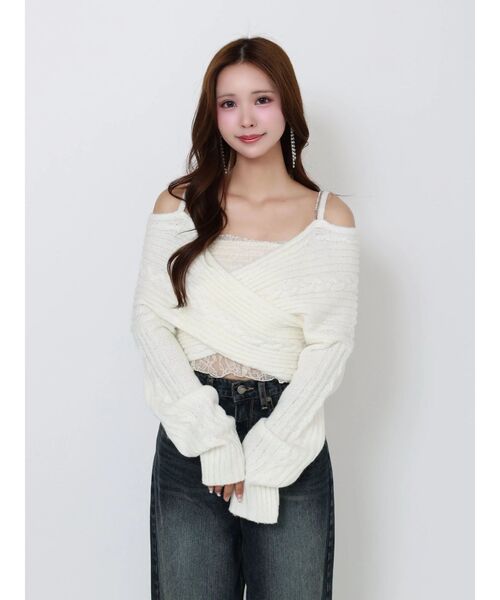 EATME（イートミー）の「BACKリボンカシュクールニットTOP（ニット/セーター・レディース・オフホワイト/ブラック/ワイン・FREE）」の17枚目の写真