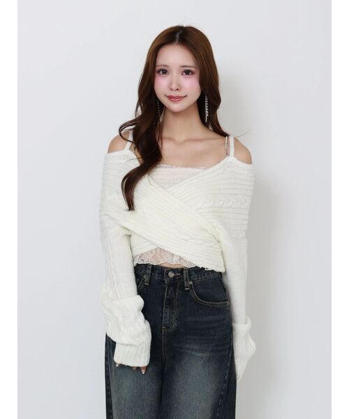 EATME（イートミー）の「BACKリボンカシュクールニットTOP（ニット/セーター・レディース・オフホワイト/ブラック/ワイン・FREE）」の18枚目の写真