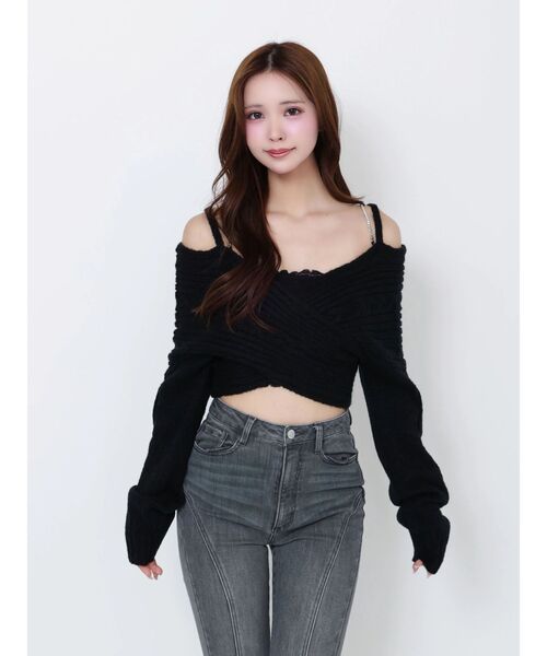 EATME（イートミー）の「BACKリボンカシュクールニットTOP（ニット/セーター・レディース・オフホワイト/ブラック/ワイン・FREE）」の20枚目の写真