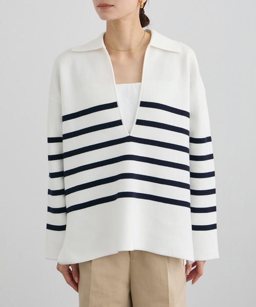 SALON adam et rope'（サロン アダム エ ロペ）の「【WEB限定】スキッパーニットプルオーバー（ニット/セーター・レディース・ブラック/グレー/オフホワイト・FREE）」の9枚目の写真