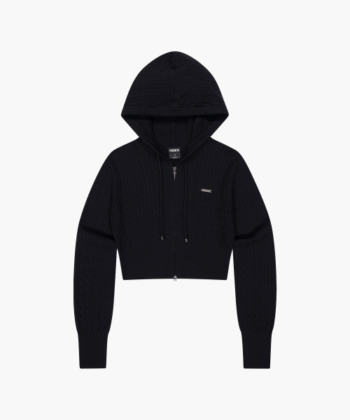 HDEX（エイチデックス）の「ウィメンズケーブルニットクロップフードパーカージップアップ (ブラック)（ジャージ・レディース・ブラック・SMALL/MEDIUM/LARGE）」の2枚目の写真