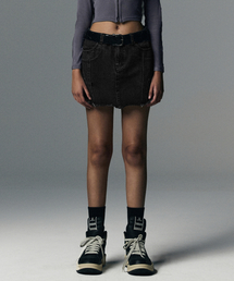 NOT4NERD（ノットフォーナード）の「W Incision Vintage Denim Mini Skirt - Black（スカート）」