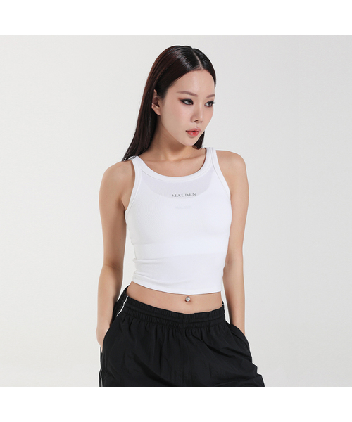 MALDEN(モールデン)の「リブドクロップスリーブレス(Tシャツ/カットソー・レディース・ホワイト/ダークネイビー・SMALL/MEDIUM/LARGE)」の1枚目の写真
