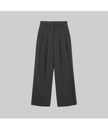 Belt point pintuck wide cotton pants_Charcoal