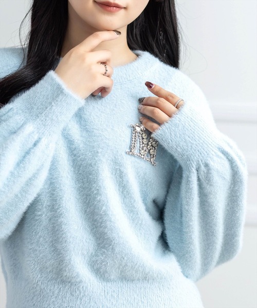 CLEAR BASIC（クリアベーシック）の「ビジューニットトップス[大人 フェミニン 上品 着回し抜群]（ニット/セーター・レディース・オフホワイト/ブラック/サックスブルー・F）」の21枚目の写真