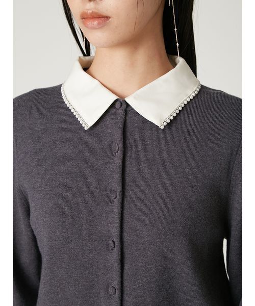 パールトリムカラーアタッチドカーディガン（カーディガン/ボレロ