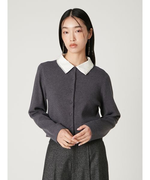 パールトリムカラーアタッチドカーディガン（カーディガン/ボレロ