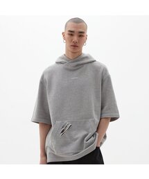 DGNAK（ディグナク）の「Damage cutting short-sleeved hooded sweatshirt (melange gray)_ PC1TS2828（パーカー）」