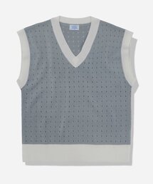 シティパンチングVネックニットベストグレー