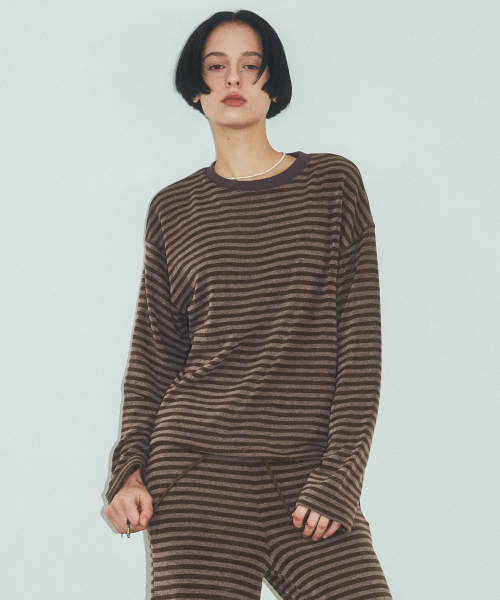 CITTA(シータ)の「S/S ソフトコットンストライプTシャツ_CTT348(ブラウン)(Tシャツ/カットソー・レディース・ブラウン・FREE)」の3枚目の写真