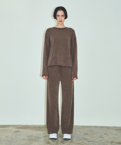 CITTA(シータ)の「S/S ソフトコットンストライプTシャツ_CTT348(ブラウン)(Tシャツ/カットソー・レディース・ブラウン・FREE)」の2枚目の写真