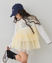 CIAOPANIC TYPY | 【KIDS】インナーリブTEE付きティアードチュールトップス≪ジュニアサイズあり≫(Tシャツ/カットソー)