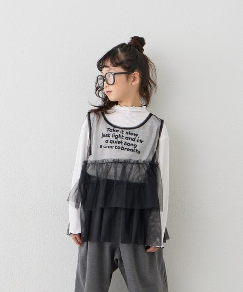CIAOPANIC TYPY（チャオパニックティピー）の「【KIDS】インナーリブTEE付きティアードチュールトップス≪ジュニアサイズあり≫（Tシャツ/カットソー・キッズ・ブラック/イエロー・XX-LARGE/SMALL/MEDIUM/LARGE/X-LARGE）」の3枚目の写真