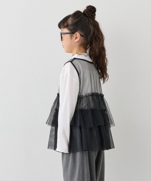 CIAOPANIC TYPY（チャオパニックティピー）の「【KIDS】インナーリブTEE付きティアードチュールトップス≪ジュニアサイズあり≫（Tシャツ/カットソー・キッズ・ブラック/イエロー・XX-LARGE/SMALL/MEDIUM/LARGE/X-LARGE）」の4枚目の写真