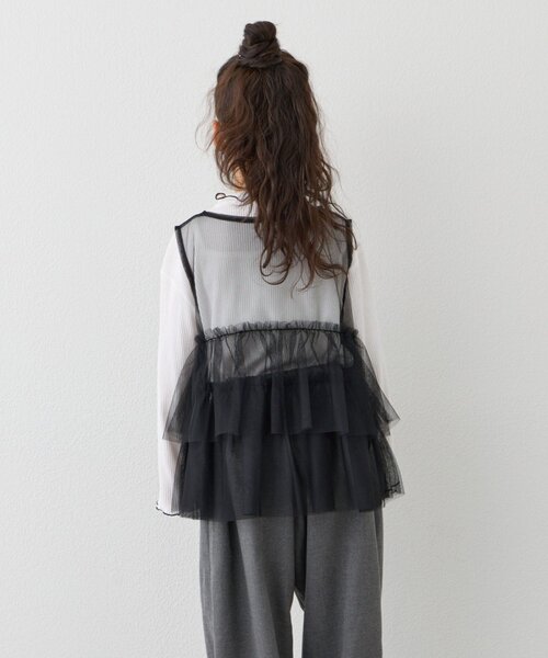 CIAOPANIC TYPY（チャオパニックティピー）の「【KIDS】インナーリブTEE付きティアードチュールトップス≪ジュニアサイズあり≫（Tシャツ/カットソー・キッズ・ブラック/イエロー・XX-LARGE/SMALL/MEDIUM/LARGE/X-LARGE）」の5枚目の写真