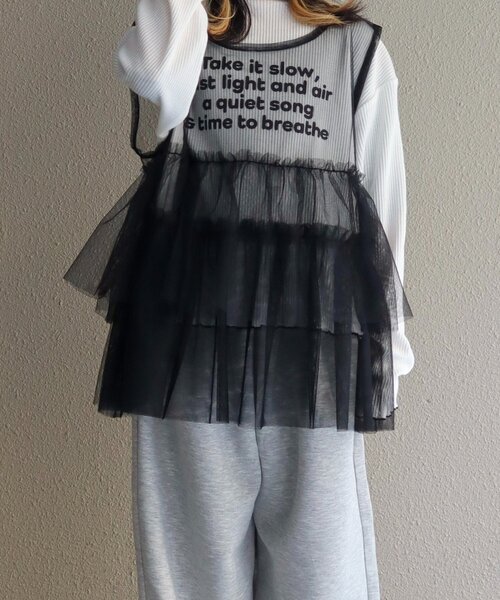 CIAOPANIC TYPY（チャオパニックティピー）の「【KIDS】インナーリブTEE付きティアードチュールトップス≪ジュニアサイズあり≫（Tシャツ/カットソー・キッズ・ブラック/イエロー・XX-LARGE/SMALL/MEDIUM/LARGE/X-LARGE）」の9枚目の写真