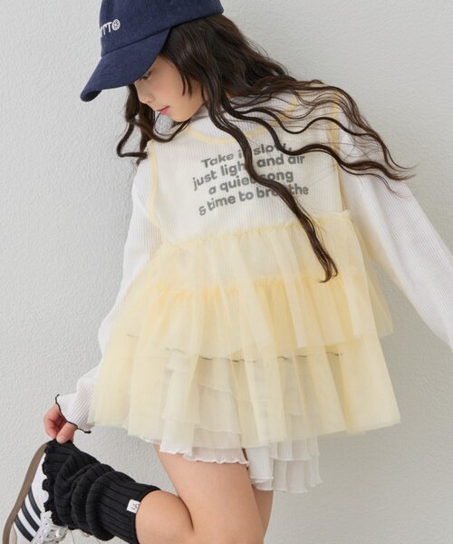 CIAOPANIC TYPY（チャオパニックティピー）の「【KIDS】インナーリブTEE付きティアードチュールトップス≪ジュニアサイズあり≫（Tシャツ/カットソー・キッズ・ブラック/イエロー・XX-LARGE/SMALL/MEDIUM/LARGE/X-LARGE）」の12枚目の写真