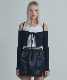 MOIREMOA（モアレモア）の「Off-shoulder Ribbon Cardigan-Black（カーディガン/ボレロ）」