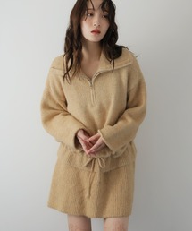 セットアップ ハーフジップニット×ミニスカート