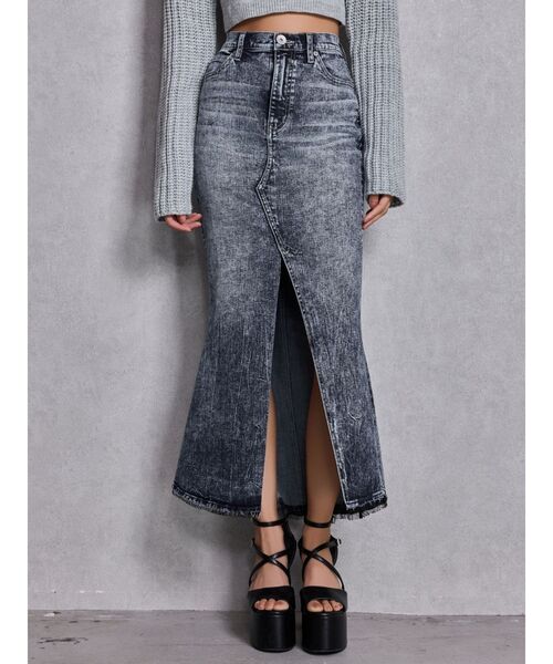 GYDA(ジェイダ)の「ハイウエストHEM LACEマーメイドデニムスカート(デニムスカート・レディース・インディゴブルー/ライトブルー・MEDIUM/SMALL/X-SMALL)」の3枚目の写真