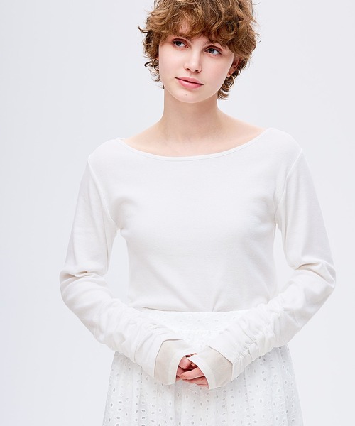 coca(coca)(コカ)の「袖シャーリングレイヤードトップス(Tシャツ/カットソー・レディース・ホワイト/ブラック・L/M/S)」の3枚目の写真